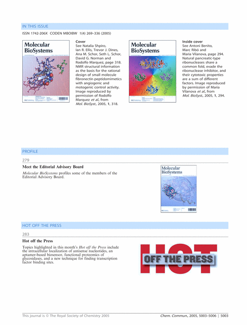 Molecular BioSystems Issue 4 Contents - free access to ChemComm subscribers