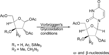Graphical abstract: Nucleoside synthesis from 3-alkylated sugars: role of 3β-oxy substituents in directing nucleoside formation