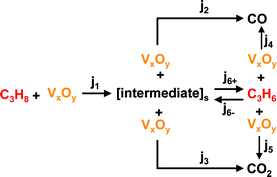 Graphical abstract: Transient and steady state investigation of selective and non-selective reaction pathways in the oxidative dehydrogenation of propane over supported vanadia catalysts