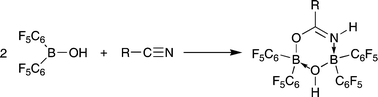 Graphical abstract: Lewis and Brønsted multifunctionality: an unusual heterocycle from the reaction of bis(pentafluorophenyl)borinic acid with nitriles