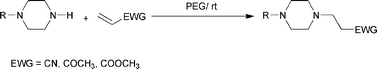 Graphical abstract: Polyethylene glycol as a non-ionic liquid solvent for Michael addition reaction of amines to conjugated alkenes