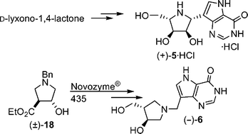 Graphical abstract: Syntheses and bio-activities of the l-enantiomers of two potent transition state analogue inhibitors of purine nucleoside phosphorylases