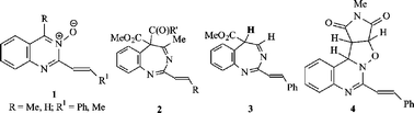 Graphical abstract: 1,3-Dipolar character of 2-vinyl quinazoline 3-oxides; first and second generation cycloaddition products