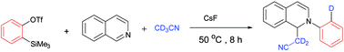 Graphical abstract: Reaction of arynes, N-heteroaromatics and nitriles