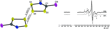 Graphical abstract: Characterisation of the thermally accessible spin triplet state in dimers of the 7π ClCNSSS+˙ in the solid state