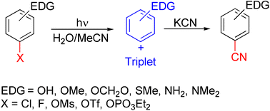 Graphical abstract: Convenient synthesis of electron-donating substituted benzonitriles by photolysis of phenyl halides and esters