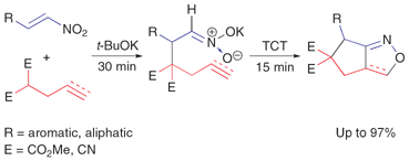 Graphical abstract: Efficient conversion of nitronate into nitrile oxide using cyanuric chloride. One-pot synthesis of bicyclic isoxazolines and isoxazoles from nitroalkenes