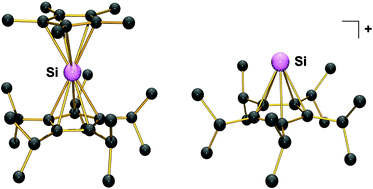 Graphical abstract: Novel π-complexes of divalent silicon: mixed substituted neutral sandwich compounds and the half-sandwich cation (iPr5C5)Si+