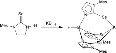 Graphical abstract: Synthesis and structural characterization of tris(2-seleno-1-mesitylimidazolyl) hydroborato complexes: A new type of strongly electron donating tripodal selenium ligand