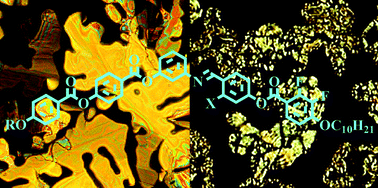Graphical abstract: Fluorine containing nonsymmetrical five-ring achiral banana-shaped compounds with columnar and synclinic antiferroelectric layered phases