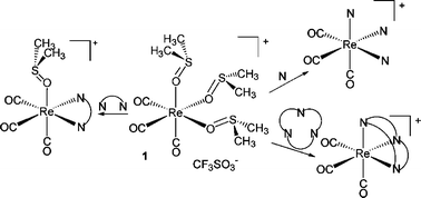 Graphical abstract: fac-[Re(CO)3(dmso-O)3](CF3SO3): a new versatile and efficient Re(i) precursor for the preparation of mono and polynuclear compounds containing fac-[Re(CO)3]+ fragments