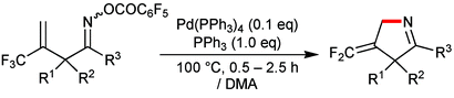 Graphical abstract: 5-endo Heck-type cyclization of 2-(trifluoromethyl)allyl ketone oximes: synthesis of 4-difluoromethylene-substituted 1-pyrrolines