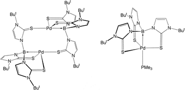 Graphical abstract: Palladium complexes with Pd→B dative bonds: Analysis of the bonding in the palladaboratrane compound [κ4-B(mimBut)3]Pd(PMe3)