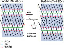 Graphical abstract: Polymerisation of aminopropyltrialkoxysilane in the presence of carboxylate: a new layered organosilica mesocomposite built up using intermolecular interactions with LB film-type self-assembly