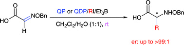 Graphical abstract: Enantioselective radical addition reactions to the C [[double bond, length as m-dash]] N bond utilizing chiral quaternary ammonium salts of hypophosphorous acid in aqueous media