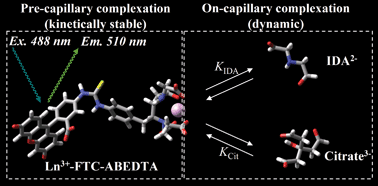 Graphical abstract: Direct fluorescence detection of ultratrace lanthanide(iii) ions complexed with aromatic polyaminocarboxylate, avoiding quenching of ligand-centered emission, using capillary zone electrophoresis with a ternary complexing technique