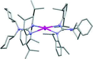 Graphical abstract: Homoleptic lanthanide(ii)–bis(guanidinate) complexes, [Ln(Giso)2] (Giso = [(ArN)2CN(C6H11)2]−, Ar = C6H3Pri2-2,6): planar 4-coordinate (Ln = Sm or Eu) vs distorted tetrahedral (Ln = Yb) geometries