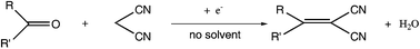 Graphical abstract: Electrochemically induced Knoevenagel condensation in solvent- and supporting electrolyte-free conditions