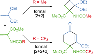 Graphical abstract: Mechanistic study of the ring-size modulation in Michael–Dieckmann type reactions of 2-acylaminoacrylates with ketene diethyl acetal