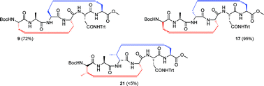 Graphical abstract: Step-wise and pre-organization induced synthesis of a crossed alkene-bridged nisin Z DE-ring mimic by ring-closing metathesis