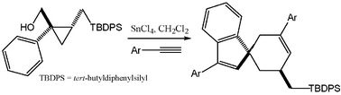 Graphical abstract: Lewis acid-catalyzed formation of indene derivatives via tandem reactions of arylacetylenes with the cations generated from 2-silylmethyl cyclopropyl carbinols