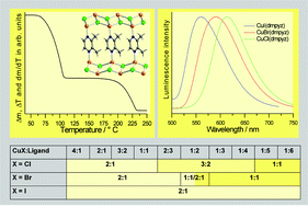Graphical abstract: Synthesis, crystal structure, thermal and luminescence properties of CuX(2,3-dimethylpyrazine) (X = Cl, Br, I) coordination polymers
