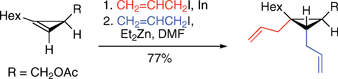 Graphical abstract: Cis double allylation of cyclopropenes using cyclopropylindium reagents