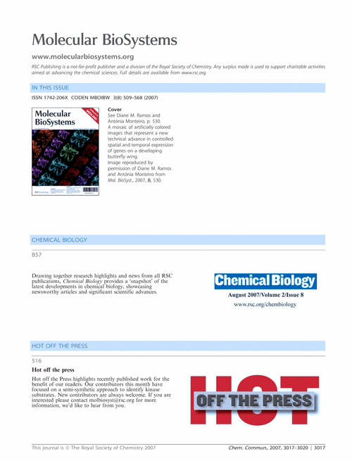 Molecular BioSystems issue 8 contents pages –free access to Chemical Communications subscribers