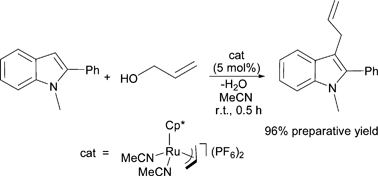 Graphical abstract: Fast, efficient Ru(iv)-catalysed regioselective allylation of indoles using allyl alcohol (without additives) under mild conditions