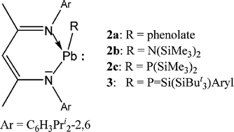 Graphical abstract: A new type of heteroleptic complex of divalent lead and synthesis of the P-plumbyleniophosphasilene, R2Si [[double bond, length as m-dash]] P–Pb(L): (L = β-diketiminate)