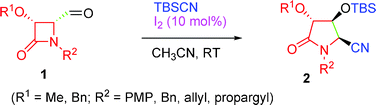 Graphical abstract: I2-Catalyzed enantioselective ring expansion of β-lactams to γ-lactams through a novel C3–C4 bond cleavage. Direct entry to protected 3,4-dihydroxypyrrolidin-2-one derivatives