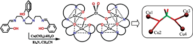 Graphical abstract: A novel [CuII4] cluster from the assembly of two [CuII2L]+ units by a central µ4-1,1,2,2 perchlorate ligand