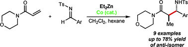 Graphical abstract: Cobalt-catalyzed reductive Mannich reactions of 4-acryloylmorpholine with N-tosyl aldimines