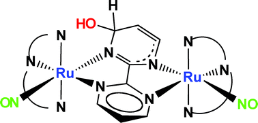 Graphical abstract: Pseudo-base formation in the attempted synthesis of a conjugatively coupled bis(nitrosylruthenium) complex and spectroelectrochemistry of bipyrimidine-bridged dinuclear Ru(terpy)X precursor compounds (X = Cl, NO2)