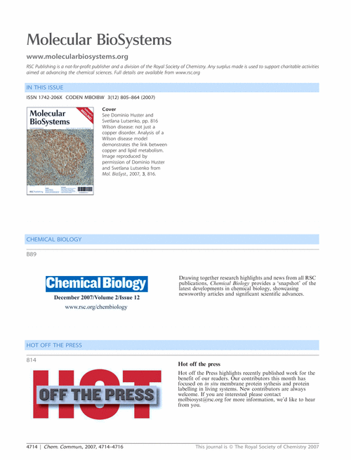 Molecular BioSystems issue 12 contents pages - free access to ChemComm subscribers