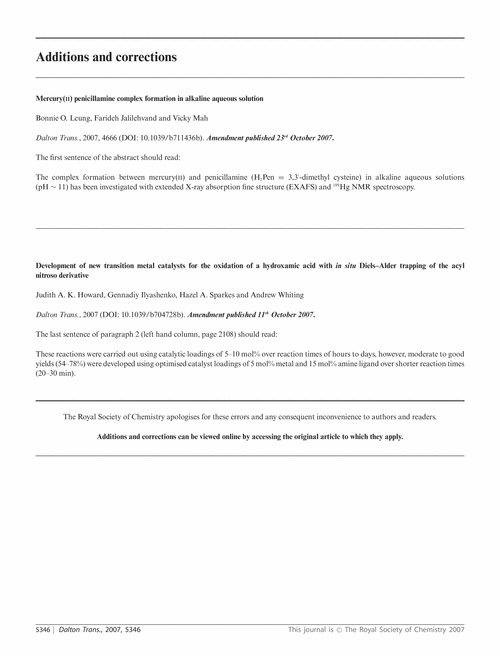 Additions and corrections