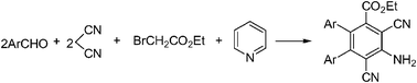 Graphical abstract: One-step synthesis of polysubstituted benzene derivatives by multi-component cyclization of α-bromoacetate, malononitrile and aromatic aldehydes