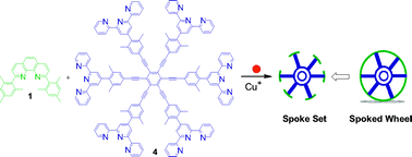 Graphical abstract: Towards technomimetic spoked wheels: dynamic hexakis-heteroleptic coordination at a hexakis-terpyridine scaffold