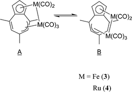 Graphical abstract: Experimental and theoretical aspects of the haptotropic rearrangement of diiron and diruthenium carbonyl complexes bound to 4,6,8-trimethylazulene