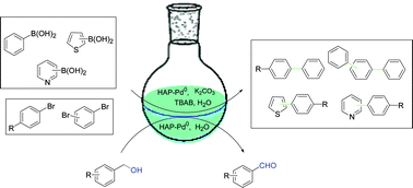 Graphical abstract: Hydroxyapatite-supported palladium (0) as a highly efficient catalyst for the Suzuki coupling and aerobic oxidation of benzyl alcohols in water