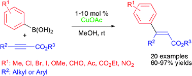 Graphical abstract: Cu-catalyzed stereoselective conjugate addition of arylboronic acids to alkynoates