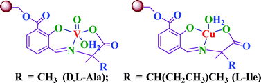 Graphical abstract: Oxidation of p-chlorotoluene and cyclohexene catalysed by polymer-anchored oxovanadium(iv) and copper(ii) complexes of amino acid derived tridentate ligands