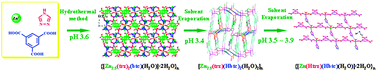 Graphical abstract: Three Zn(II)-triazole-H3btc complexes regulated by mixed ligands protonation upon stepwise crystallization