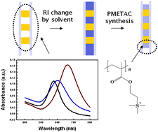 Graphical abstract: Localized surface plasmon resonance (LSPR) sensitivity of Au nanodot patterns to probe solvation effects in polyelectrolyte brushes