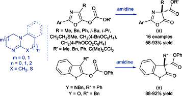 Graphical abstract: Amidine catalysed O- to C-carboxyl transfer of heterocyclic carbonate derivatives