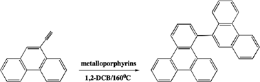 Graphical abstract: Highly selective biaryl formation by the cyclooligomerization of arylethynes catalyzed by rhodium and ruthenium porphyrins