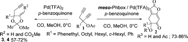 Graphical abstract: meso-Phbox-Pd(ii) catalyzed tandem carbonylative cyclization of 1-ethynyl-1-propargyl acetate