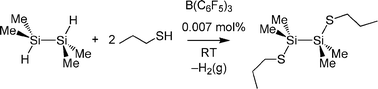 Graphical abstract: Toward selective functionalisation of oligosilanes: borane-catalysed dehydrogenative coupling of silanes with thiols