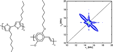 Graphical abstract: Multifrequency EPR analysis of the positive polaron in I2-doped poly(3-hexylthiophene) and in poly[2-methoxy-5-(3,7-dimethyloctyloxy)]-1,4-phenylenevinylene