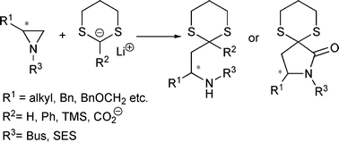 Graphical abstract: Ring-opening reaction of Bus- and SES-protected aziridines using lithiated dithianes